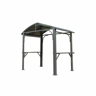 8 Ft. X 5 Ft. Arc Roof Gray Outdoor Grill Fixed Gazebos BBQ Gazebo Grill Tent for Patio Garden Backyard