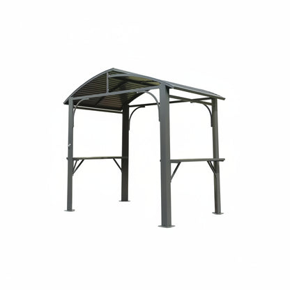 8 Ft. X 5 Ft. Arc Roof Gray Outdoor Grill Fixed Gazebos BBQ Gazebo Grill Tent for Patio Garden Backyard