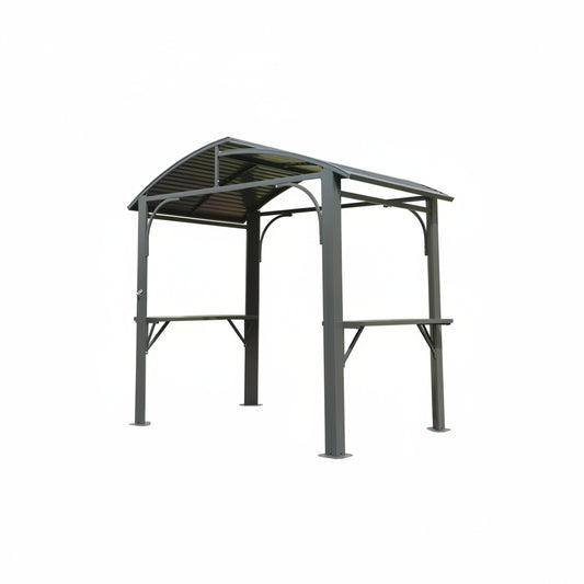 8 Ft. X 5 Ft. Arc Roof Gray Outdoor Grill Fixed Gazebos BBQ Gazebo Grill Tent for Patio Garden Backyard