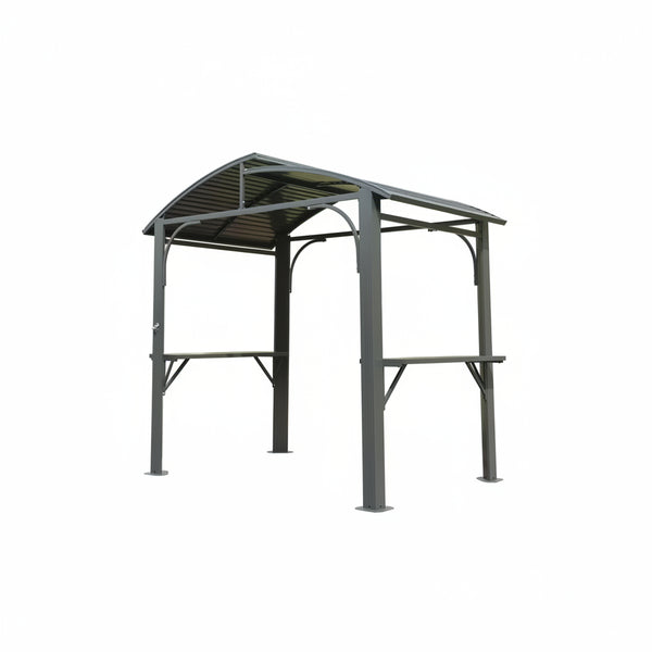 8 Ft. X 5 Ft. Arc Roof Gray Outdoor Grill Fixed Gazebos BBQ Gazebo Grill Tent for Patio Garden Backyard