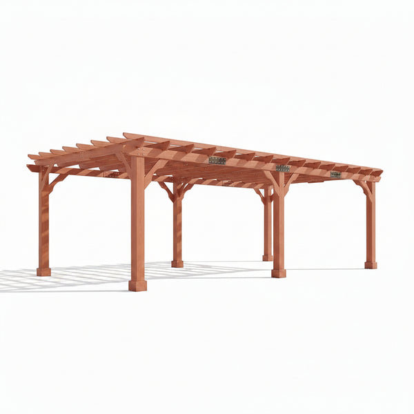 12X24 FT Premium Cedar Wood Pergola with Trellis Roof & Stakes