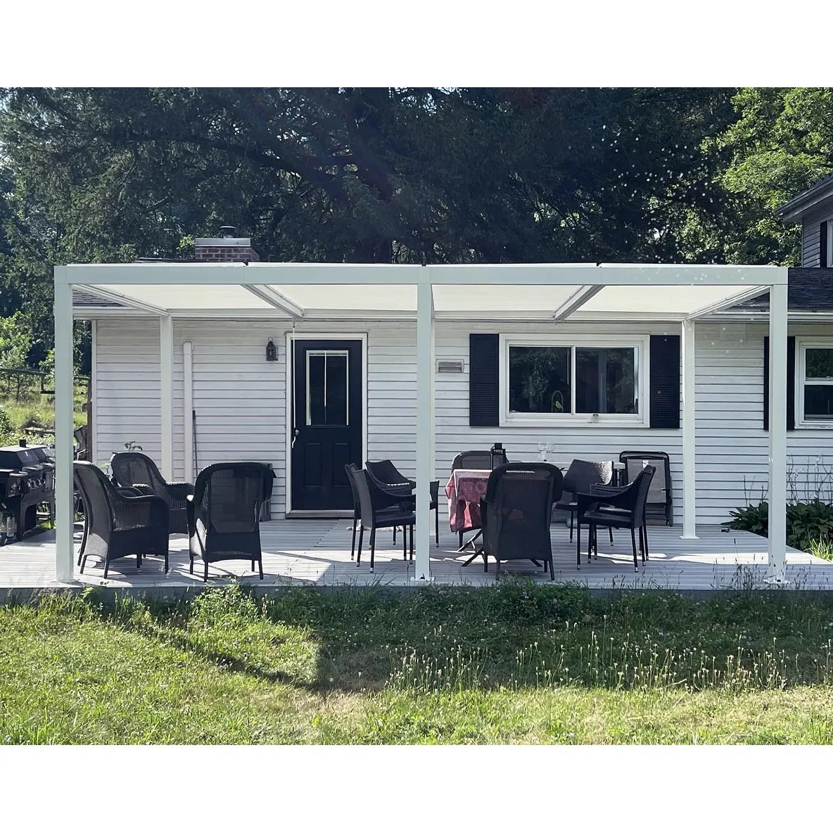 Louvered Pergola Modern White Pergola with Adjustable Roof for Deck Backyard Garden