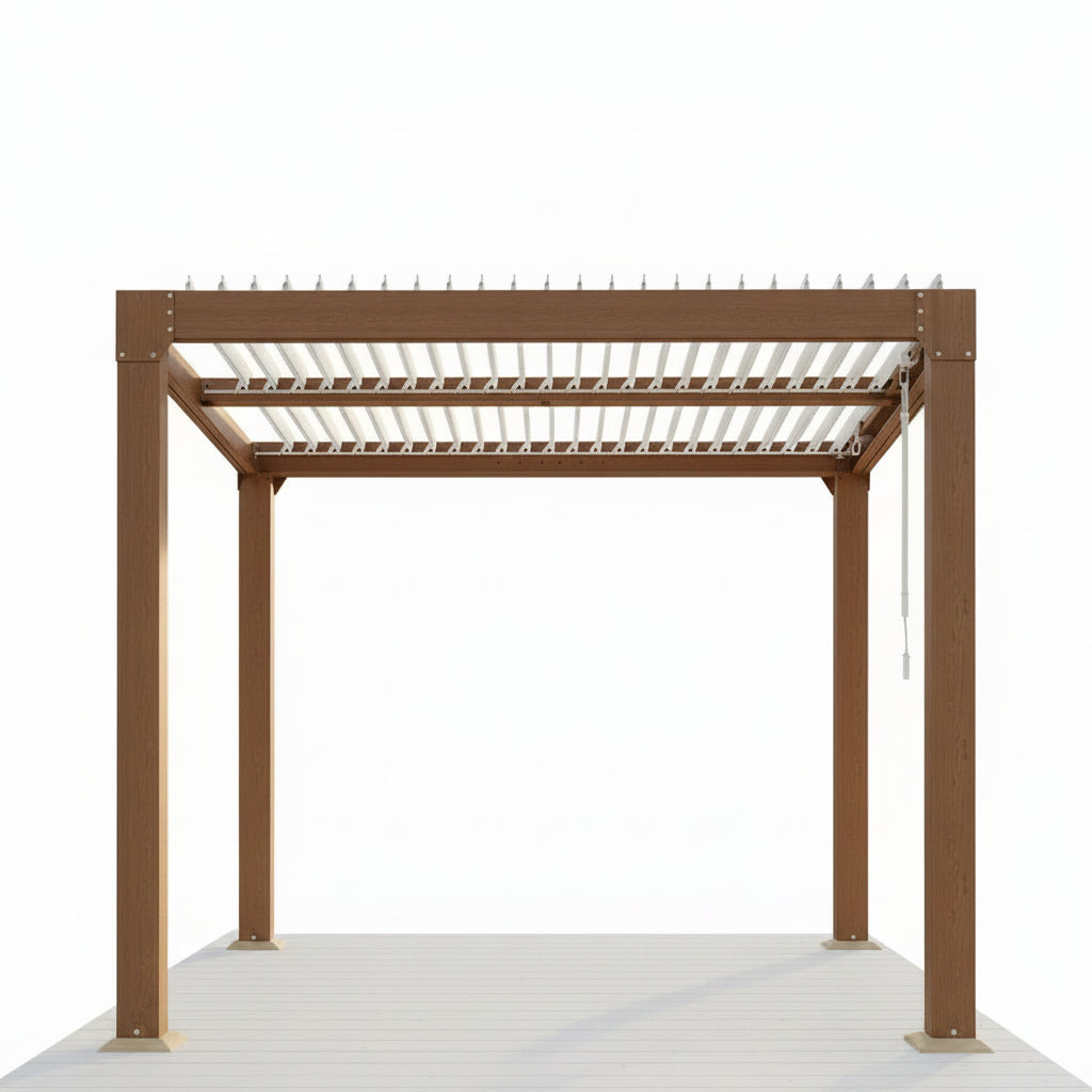 Louvered Pergola 10 Ft X10', Outdoor Pergola with Adjustable Louvered Roof, Reinforced Aluminum Frame, Integrated Drainage System, Hardtop Gazebo for Patio, Deck, Wood Grain