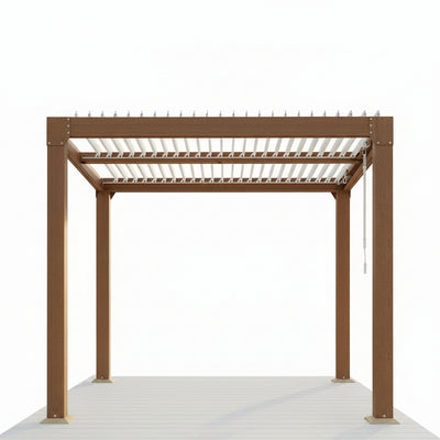 Louvered Pergola 10 Ft X10', Outdoor Pergola with Adjustable Louvered Roof, Reinforced Aluminum Frame, Integrated Drainage System, Hardtop Gazebo for Patio, Deck, Wood Grain