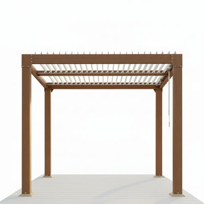 Louvered Pergola 10 Ft X10', Outdoor Pergola with Adjustable Louvered Roof, Reinforced Aluminum Frame, Integrated Drainage System, Hardtop Gazebo for Patio, Deck, Wood Grain