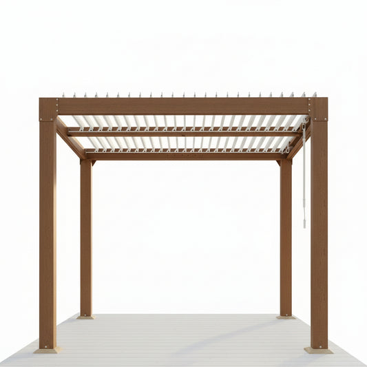 Louvered Pergola 10 Ft X10', Outdoor Pergola with Adjustable Louvered Roof, Reinforced Aluminum Frame, Integrated Drainage System, Hardtop Gazebo for Patio, Deck, Wood Grain