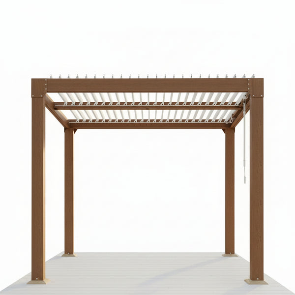 Louvered Pergola 10 Ft X10', Outdoor Pergola with Adjustable Louvered Roof, Reinforced Aluminum Frame, Integrated Drainage System, Hardtop Gazebo for Patio, Deck, Wood Grain