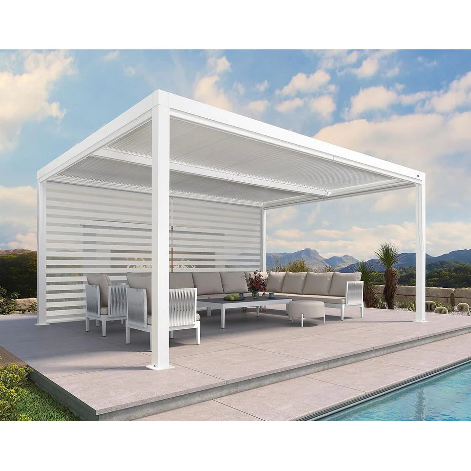 Louvered Pergola Modern White Pergola with Adjustable Roof for Deck Backyard Garden