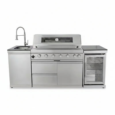 43 In. 6-Burner 85000 BTU Propane Gas Grill Island Outdoor Kitchen with Refrigerator, Sink in Silver Stainless Steel