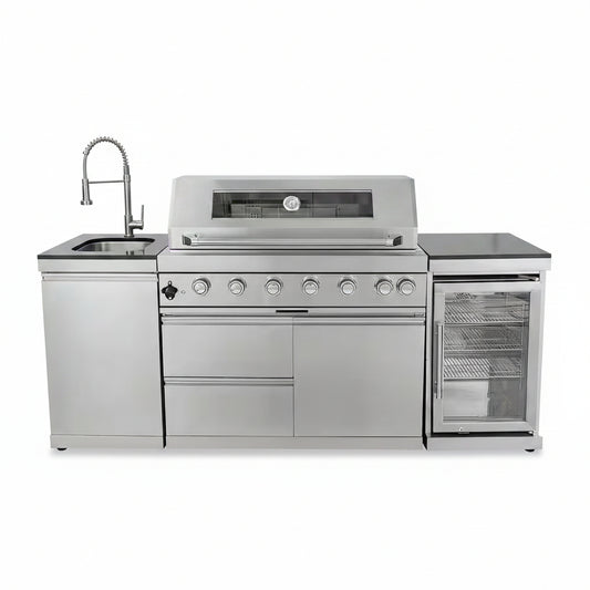 43 In. 6-Burner 85000 BTU Propane Gas Grill Island Outdoor Kitchen with Refrigerator, Sink in Silver Stainless Steel