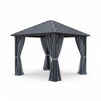 10 Ft. X 10 Ft. Outdoor Galvanized Steel Roof Gazebo, Aluminum Frame Pergolas with Ceiling Hook, Curtains and Netting