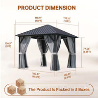 10 Ft. X 10 Ft. Outdoor Galvanized Steel Roof Gazebo, Aluminum Frame Pergolas with Ceiling Hook, Curtains and Netting