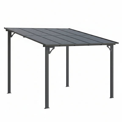 10'X20' Hardtop Wall Mounted Gazebo with Gutters & Galvanized Steel Roof, 60MPH Wind Resistance, Lean to Gazebo Pergola with Sloped Roof for Deck, Porch, Backyard and More, Black