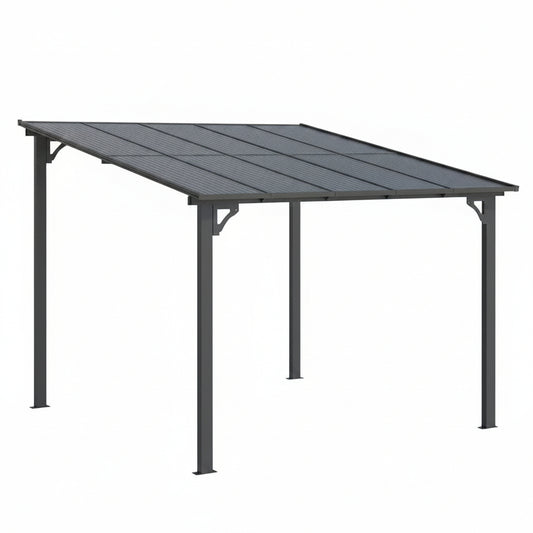 10'X20' Hardtop Wall Mounted Gazebo with Gutters & Galvanized Steel Roof, 60MPH Wind Resistance, Lean to Gazebo Pergola with Sloped Roof for Deck, Porch, Backyard and More, Black