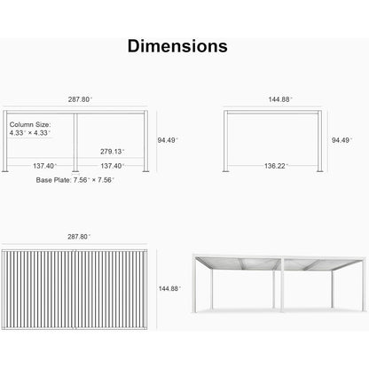 Louvered Pergola Modern White Pergola with Adjustable Roof for Deck Backyard Garden