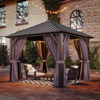 10 Ft. X 10 Ft. Outdoor Galvanized Steel Roof Gazebo, Aluminum Frame Pergolas with Ceiling Hook, Curtains and Netting