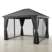 10 Ft. X 10 Ft. Outdoor Galvanized Steel Roof Gazebo, Aluminum Frame Pergolas with Ceiling Hook, Curtains and Netting — Studio Shot