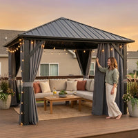 10 Ft. X 10 Ft. Outdoor Galvanized Steel Roof Gazebo, Aluminum Frame Pergolas with Ceiling Hook, Curtains and Netting — Lifestyle