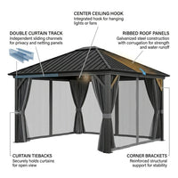 10 Ft. X 10 Ft. Outdoor Galvanized Steel Roof Gazebo, Aluminum Frame Pergolas with Ceiling Hook, Curtains and Netting — How It Works